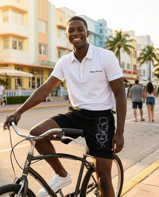 Stitches Polo White and Black