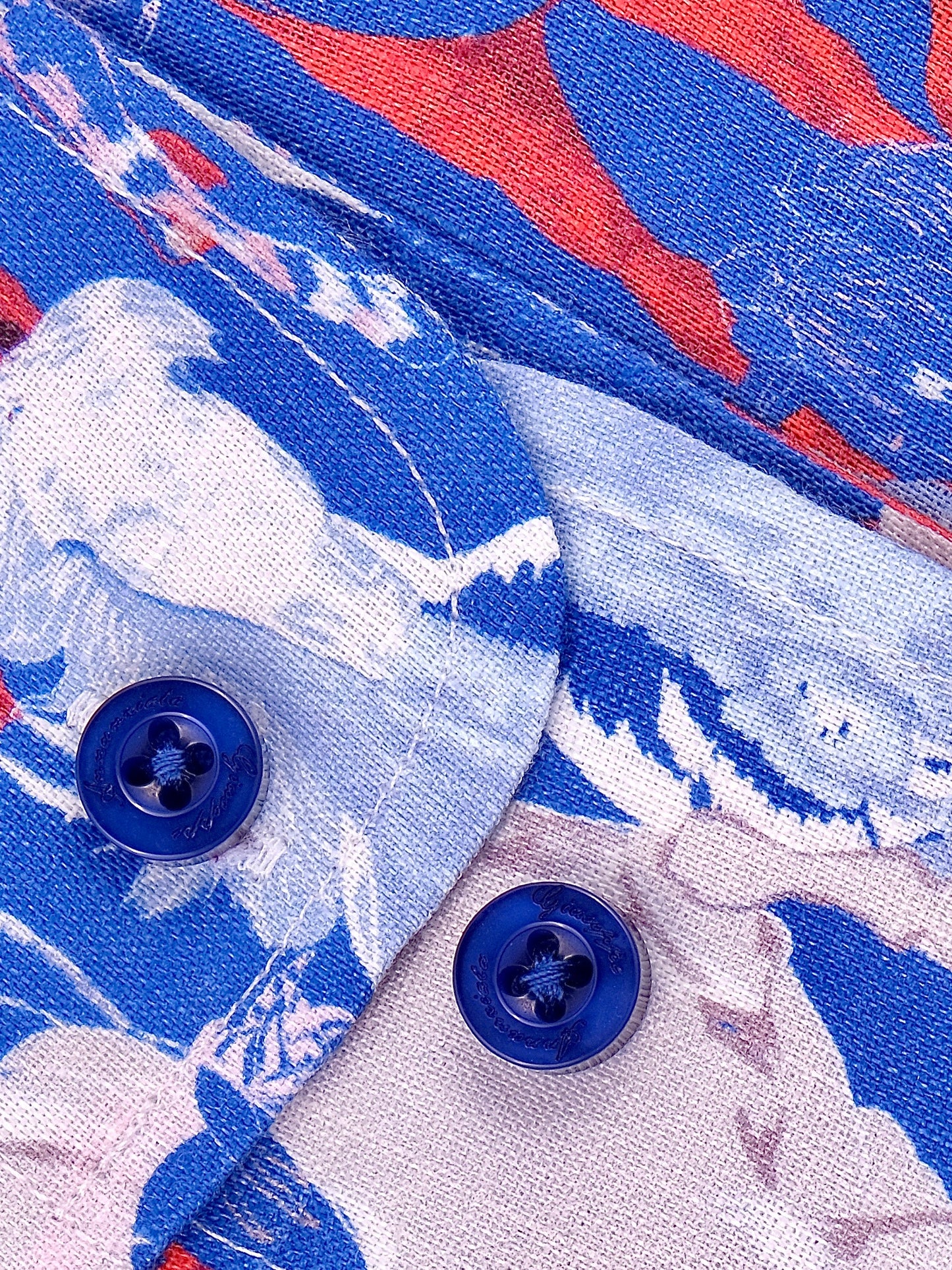 Printed Linen Shirt Horses Blue