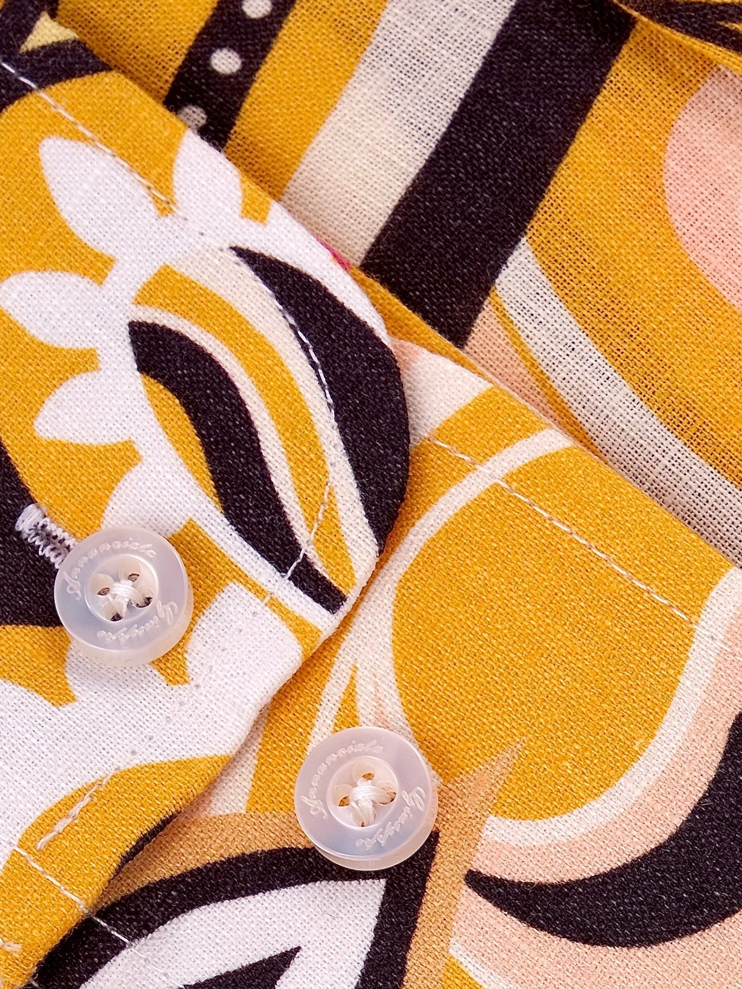 Printed Linen Shirt 70's Yellow