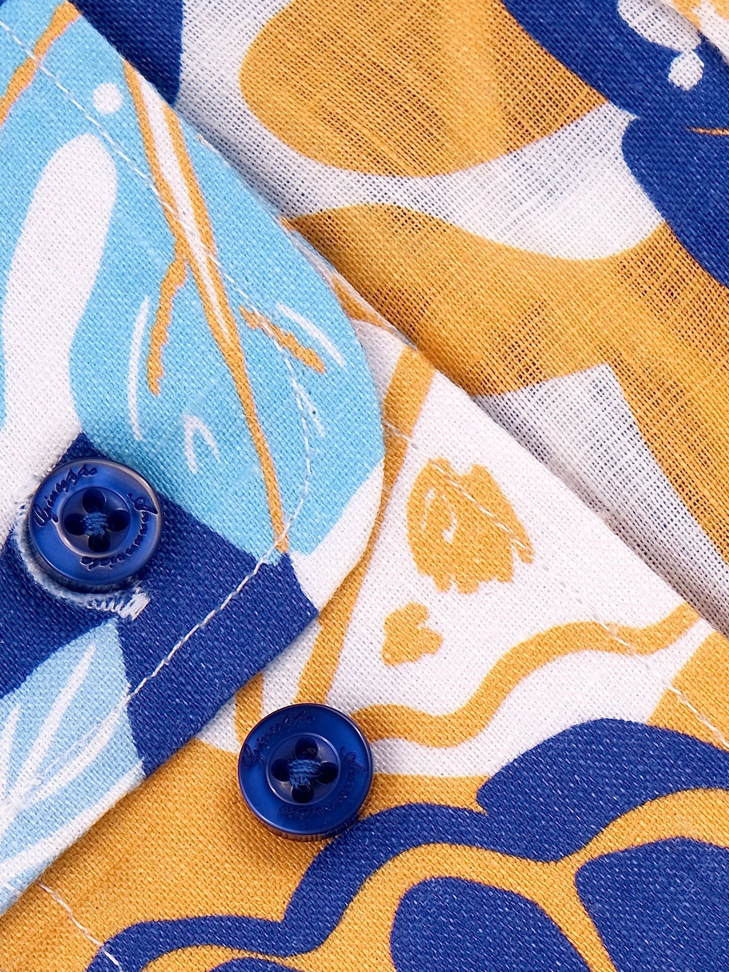 Printed Linen Shirt Flower Power Blue