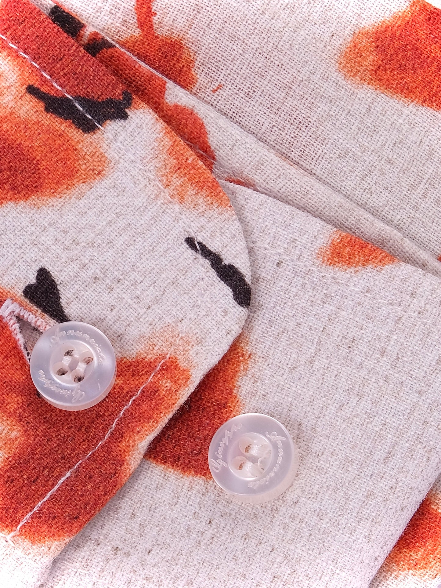 Printed Linen Shirt Cherry Blossom Orange