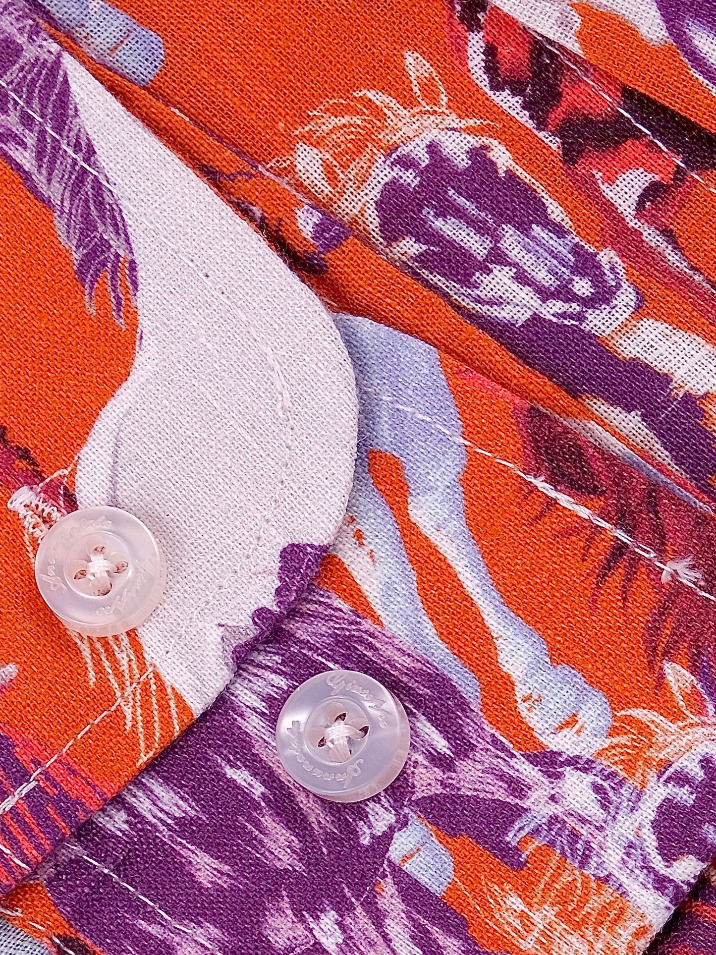 Printed Linen Shirt Horses Orange
