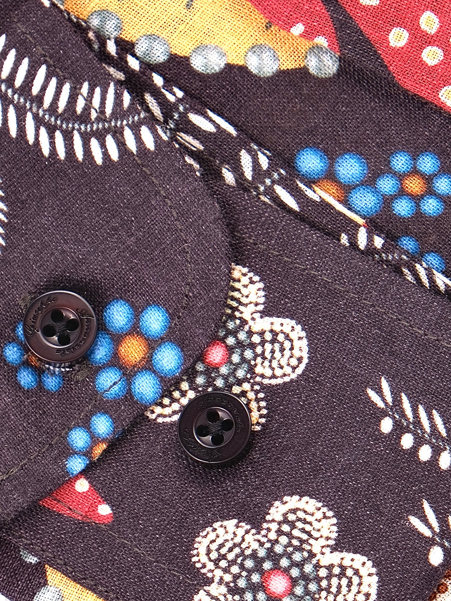 Printed Linen Shirt Abstract Leaves Black