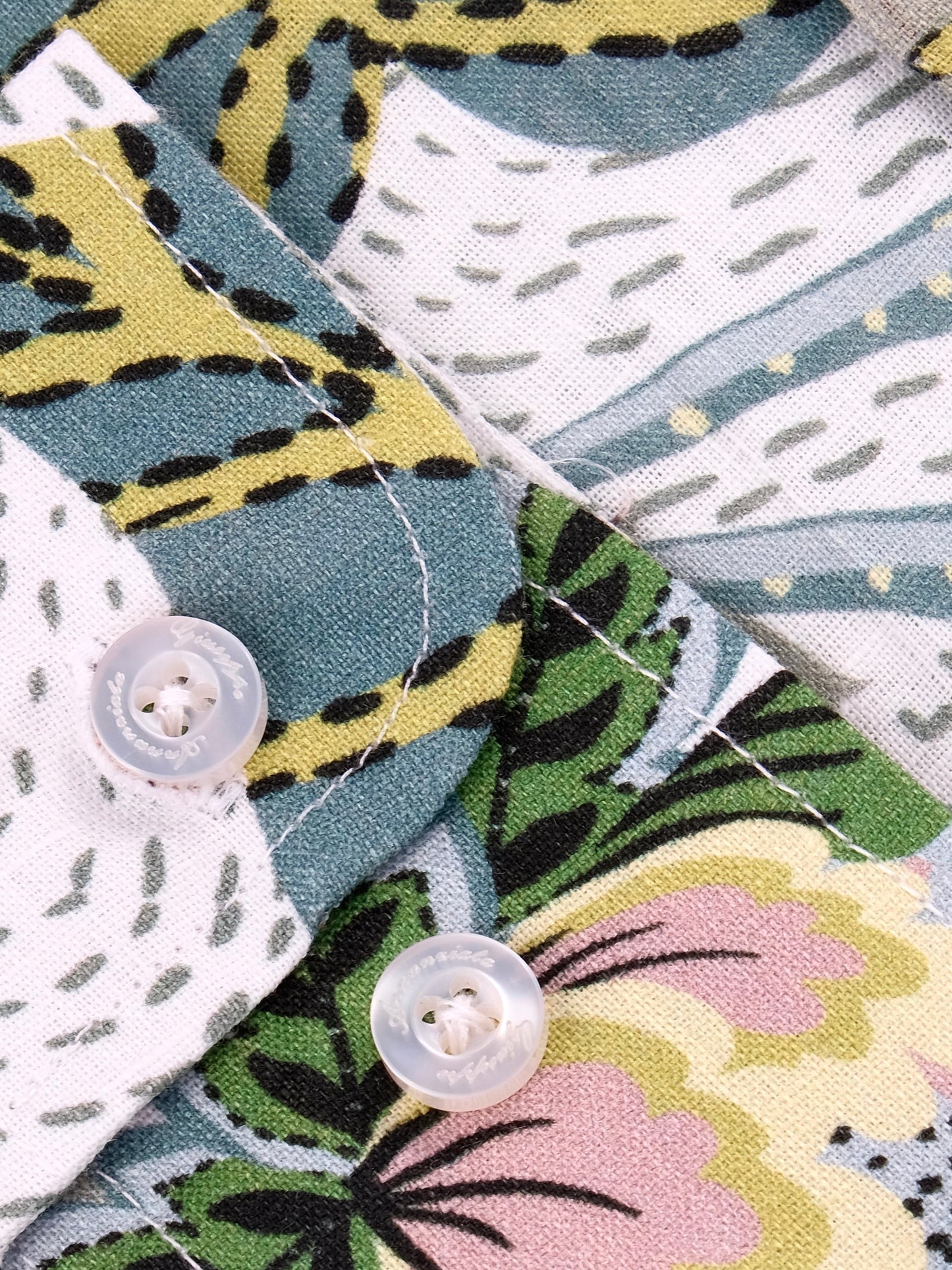 Printed Linen Shirt Dotted Forest and Jaguar White
