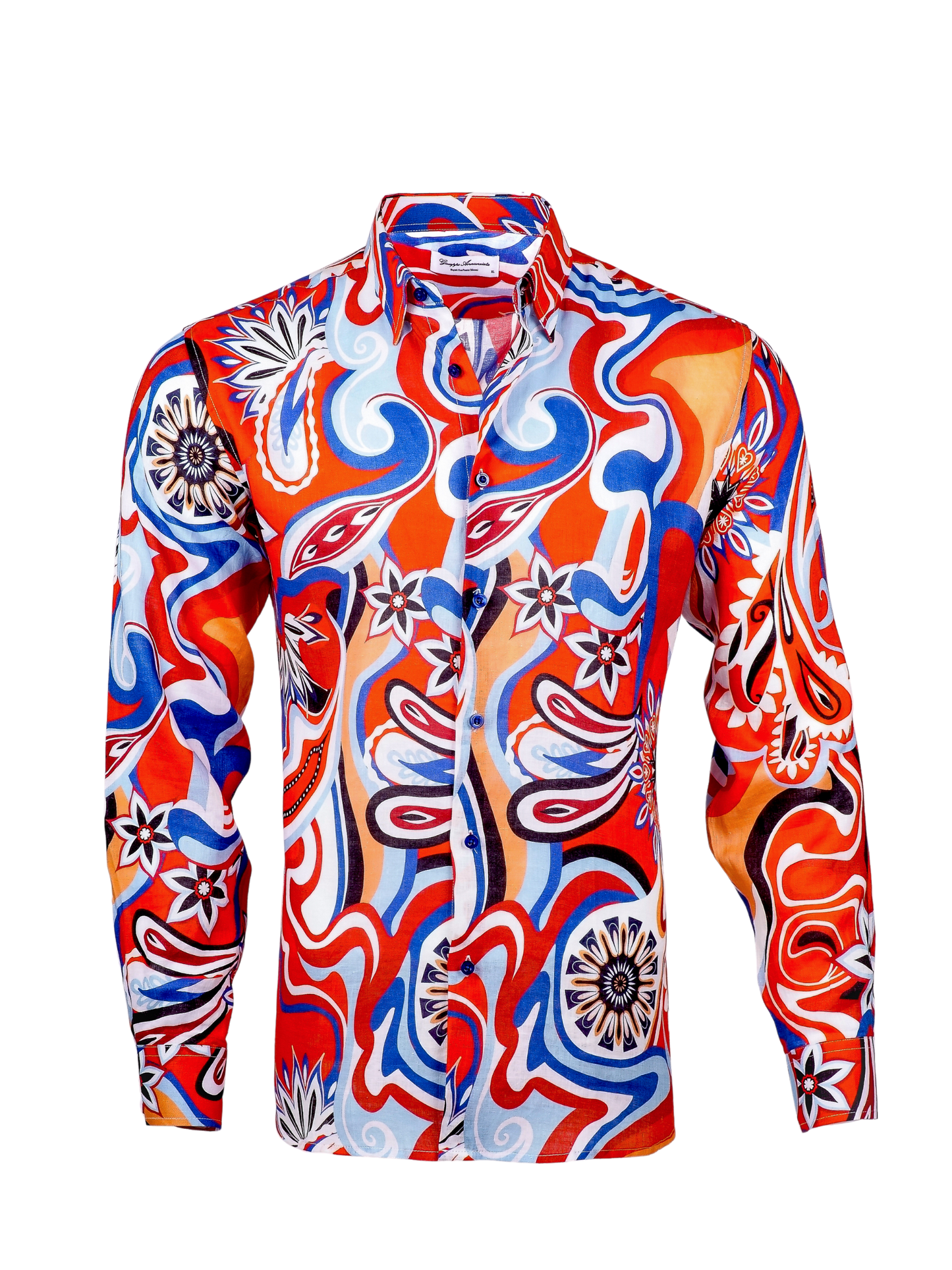 Printed Linen Shirt 70's Red