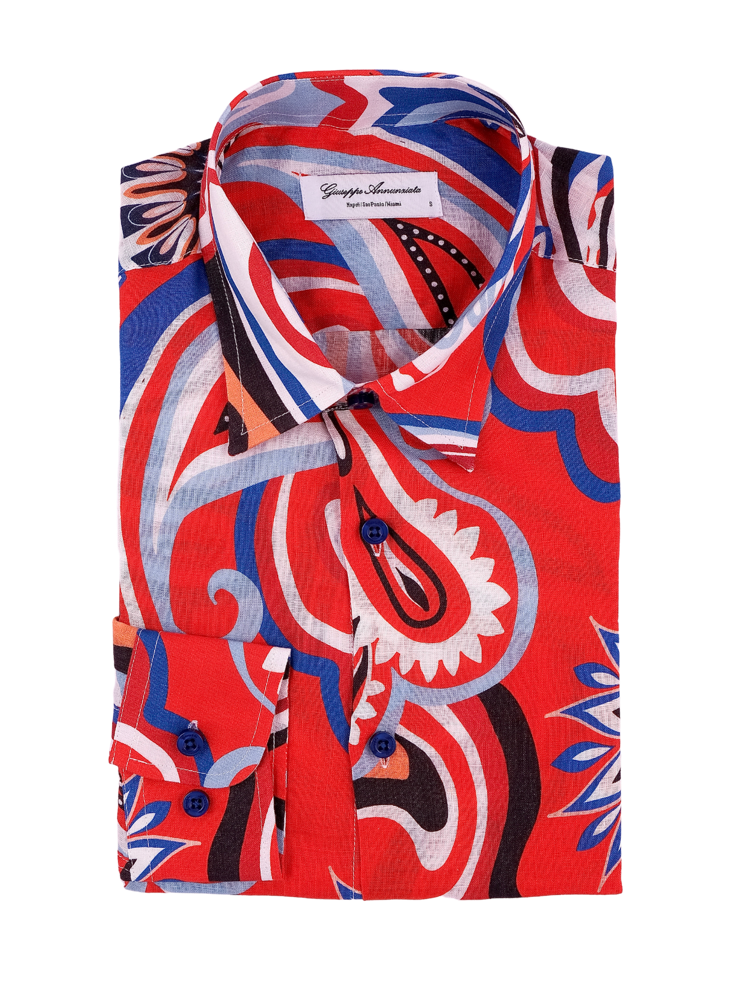 Printed Linen Shirt 70's Red