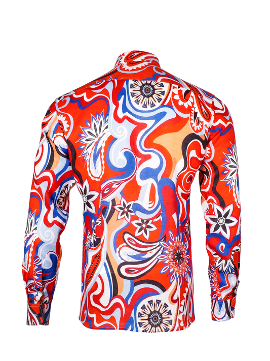 Printed Linen Shirt 70's Red