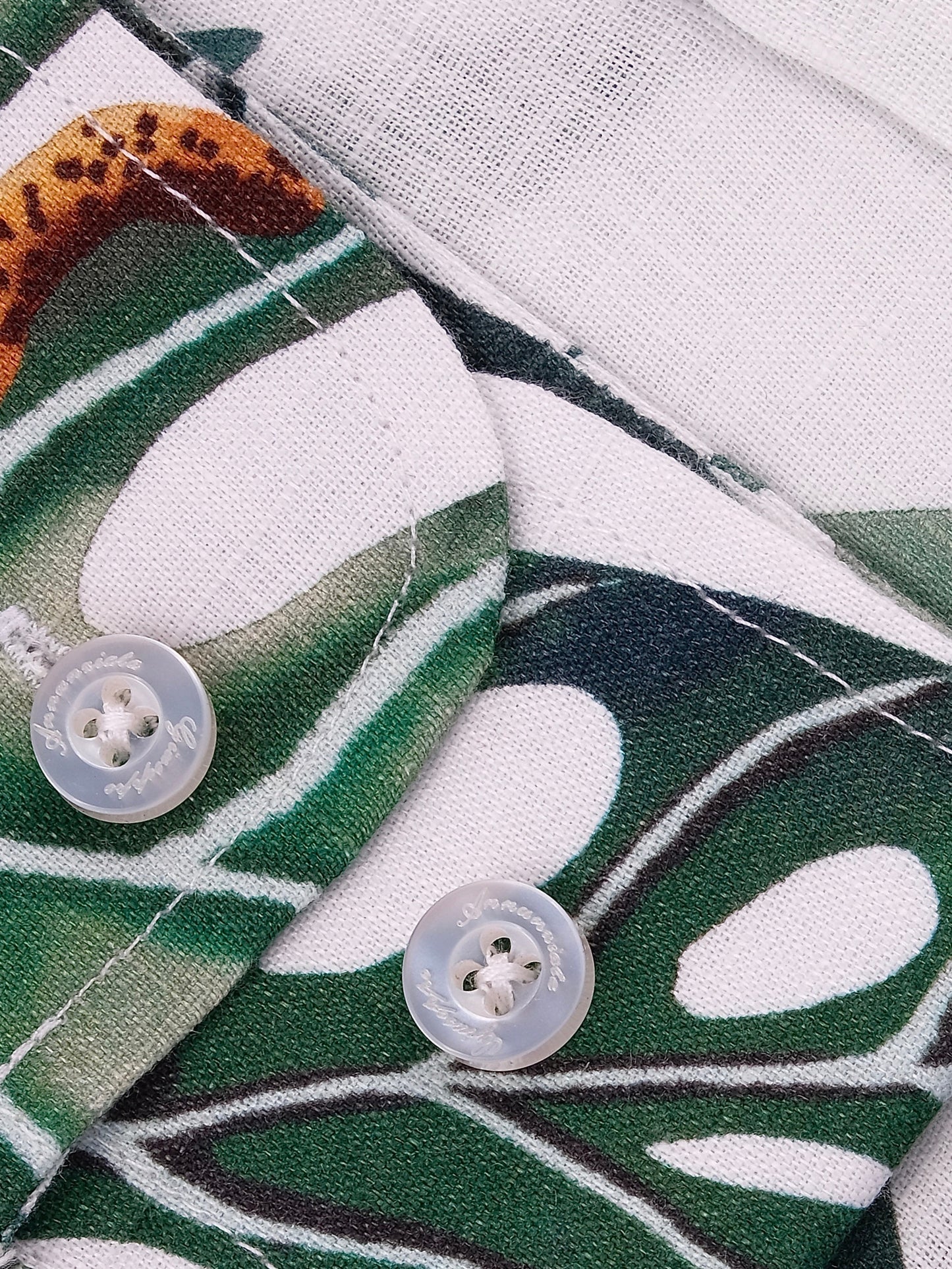 Printed Linen Shirt Big Leaves and Jaguar White