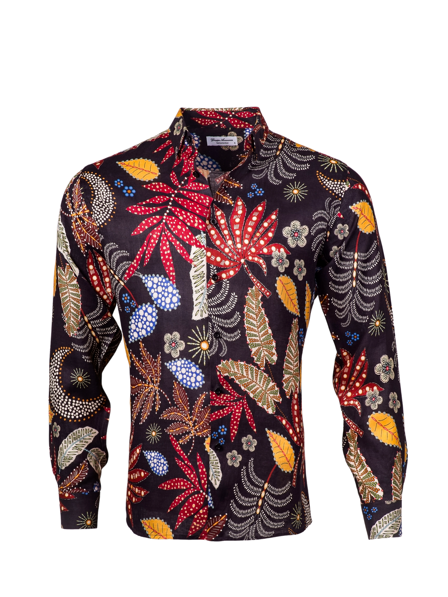 Printed Linen Shirt Abstract Leaves Black