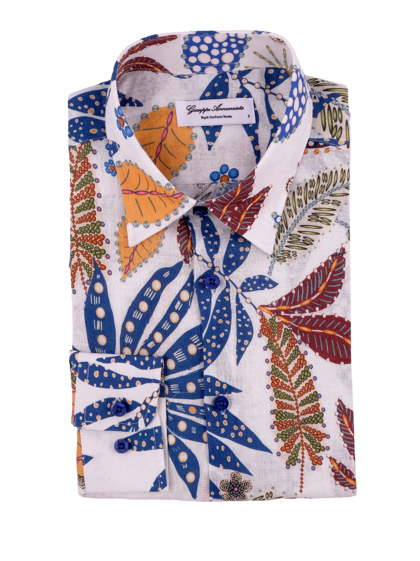 Printed Linen Shirt Abstract Leaves White