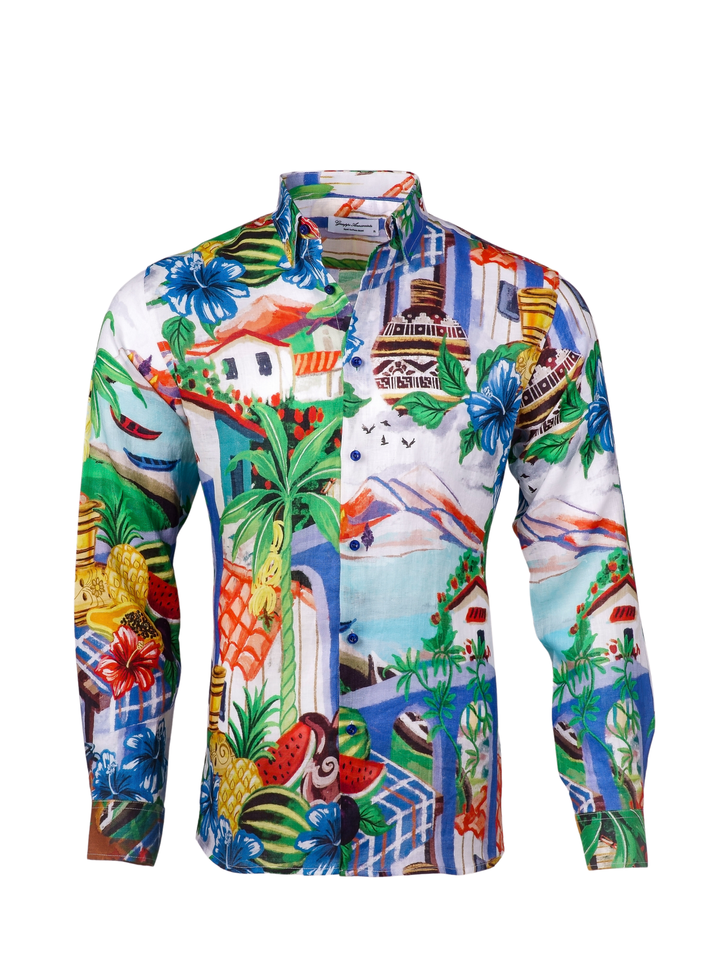 Printed Linen Shirt Bahia Blue