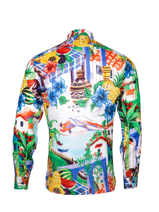 Printed Linen Shirt Bahia Blue