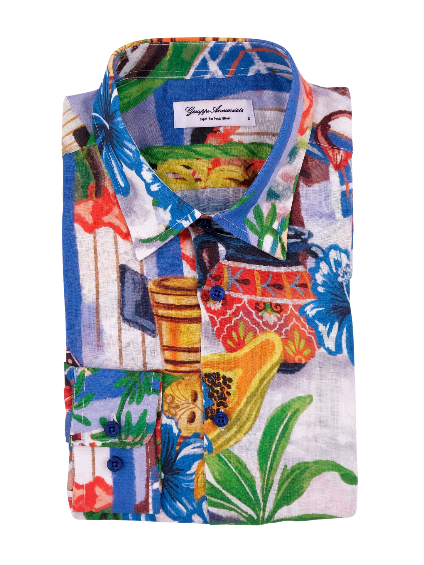 Printed Linen Shirt Bahia Blue