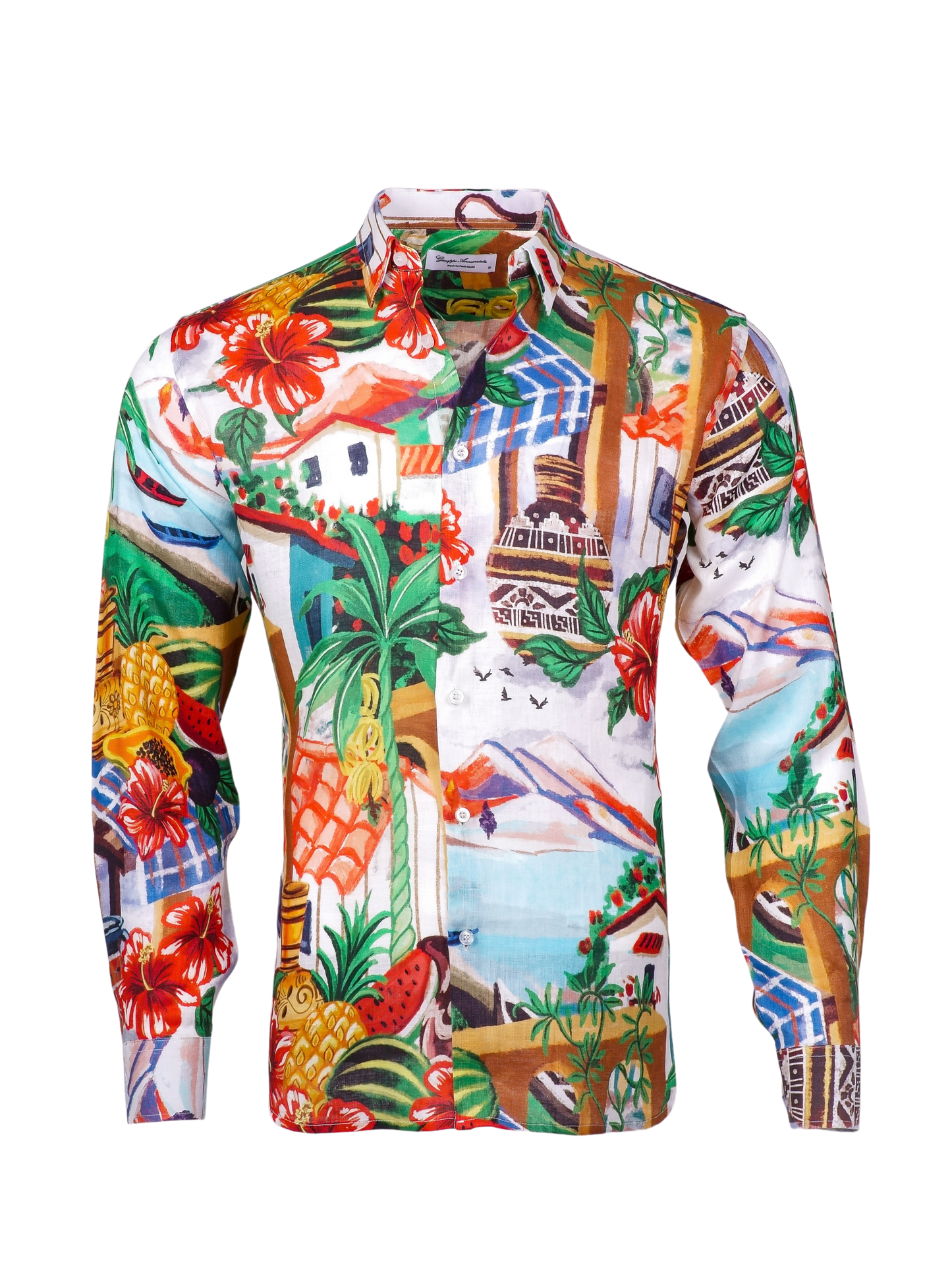 Printed Linen Shirt Bahia Red