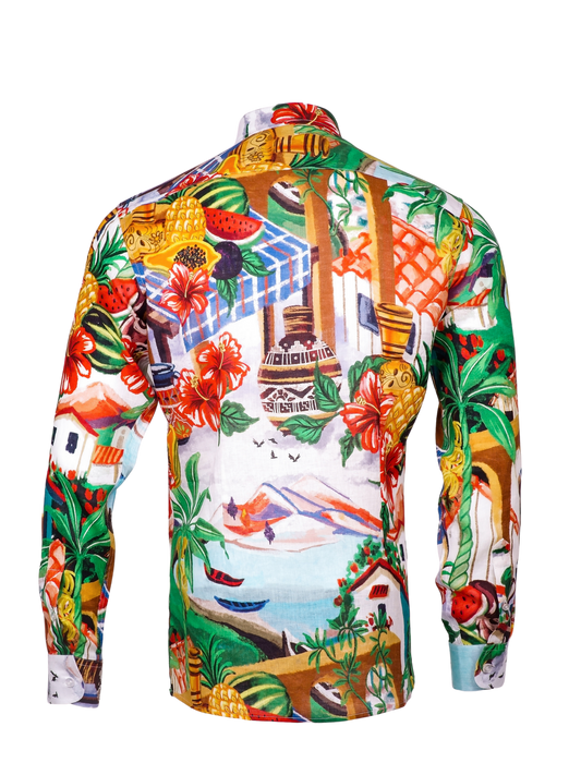 Printed Linen Shirt Bahia Red