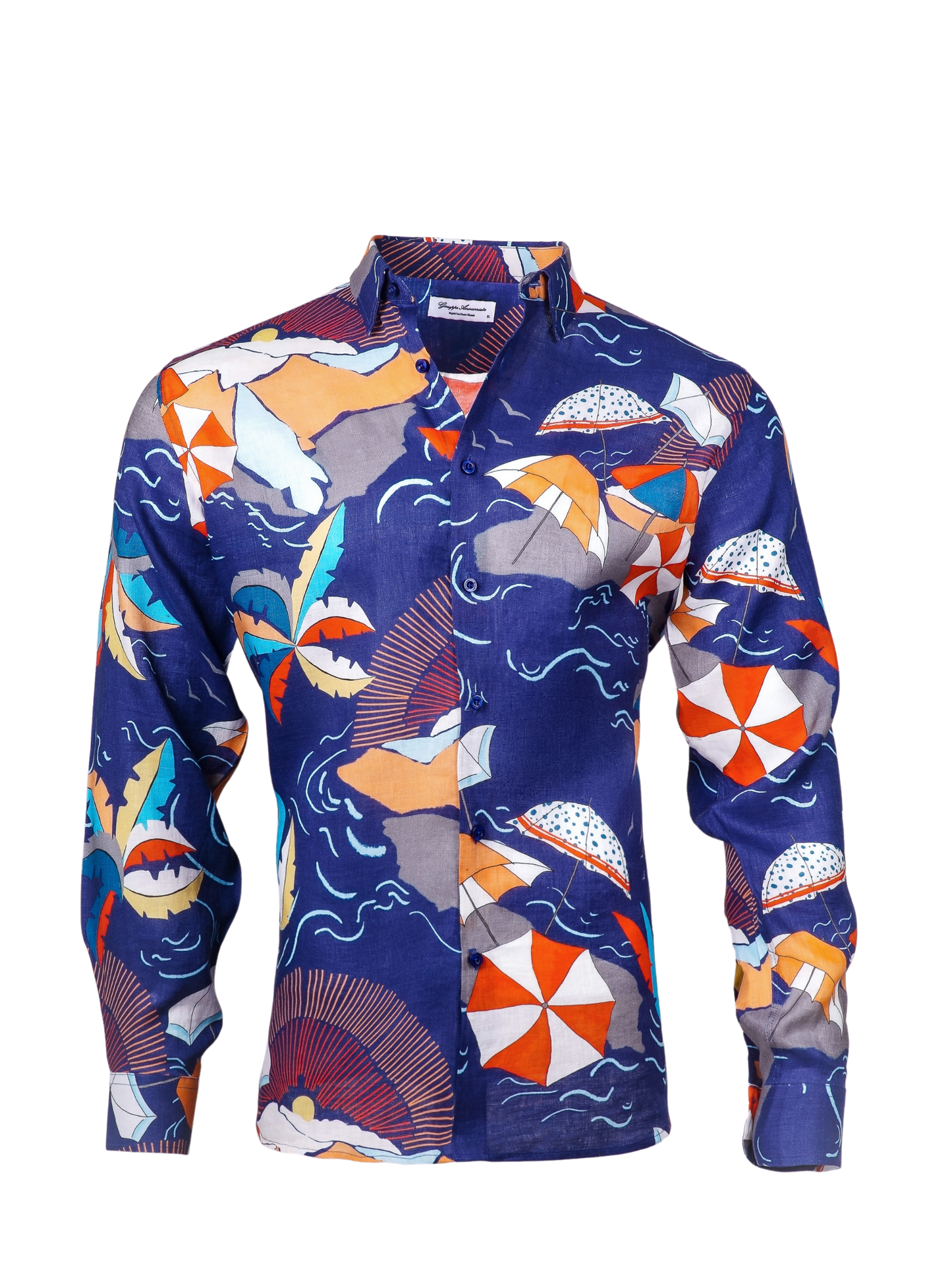 Printed Linen Shirt Beach Blue