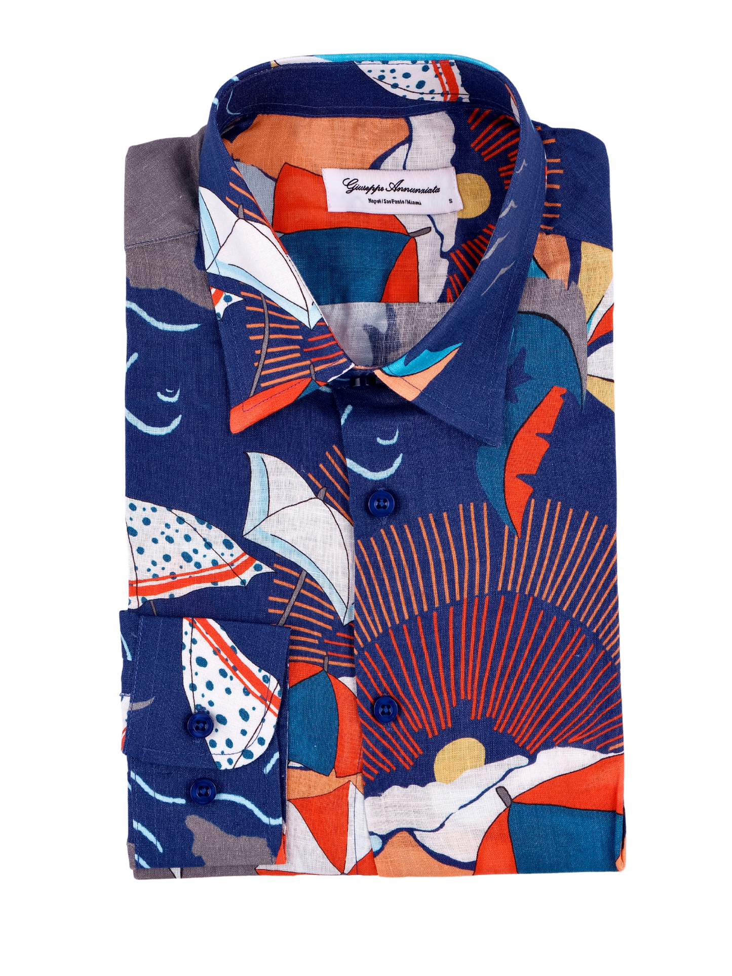 Printed Linen Shirt Beach Blue