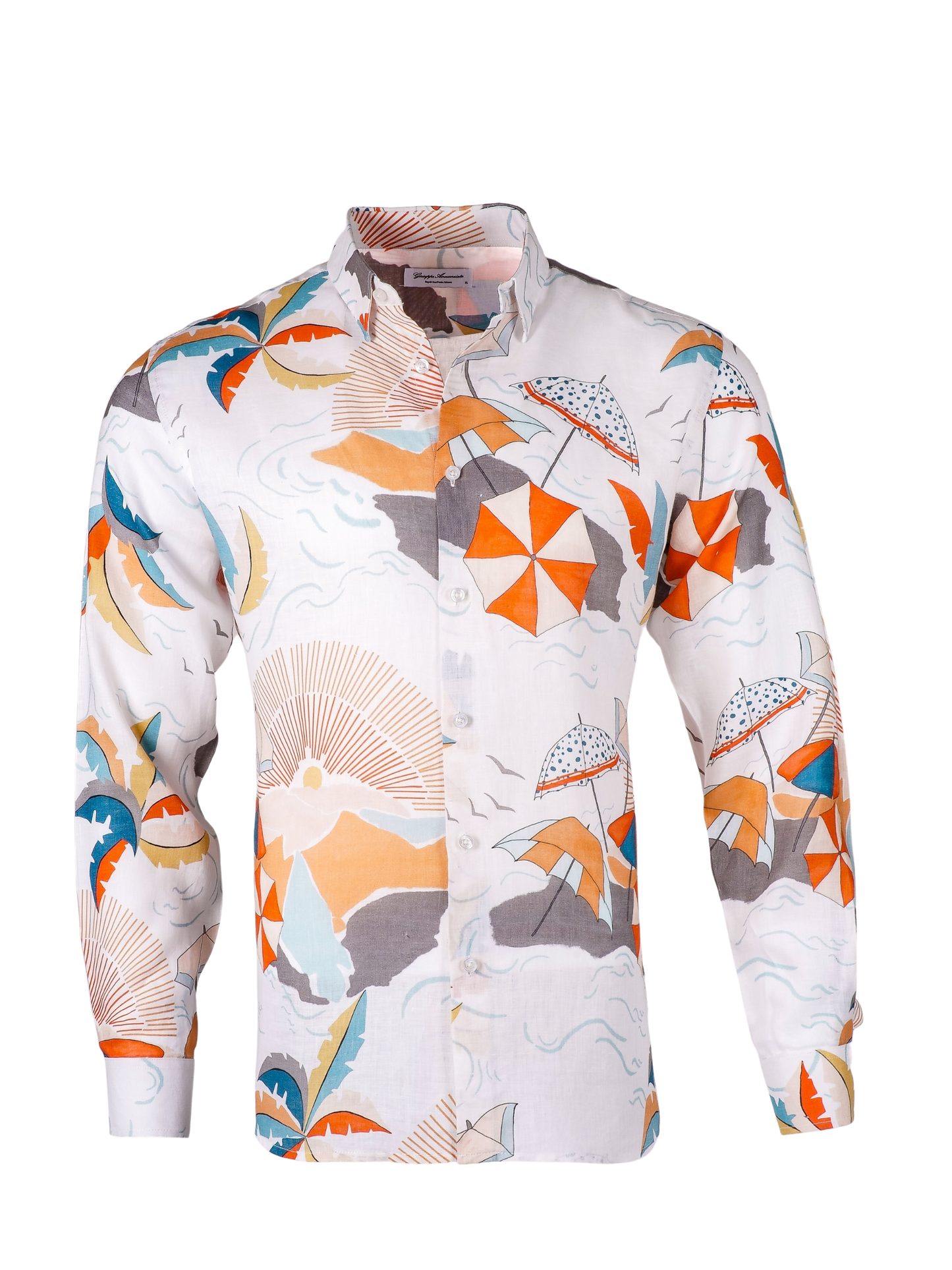 Printed Linen Shirt Beach White