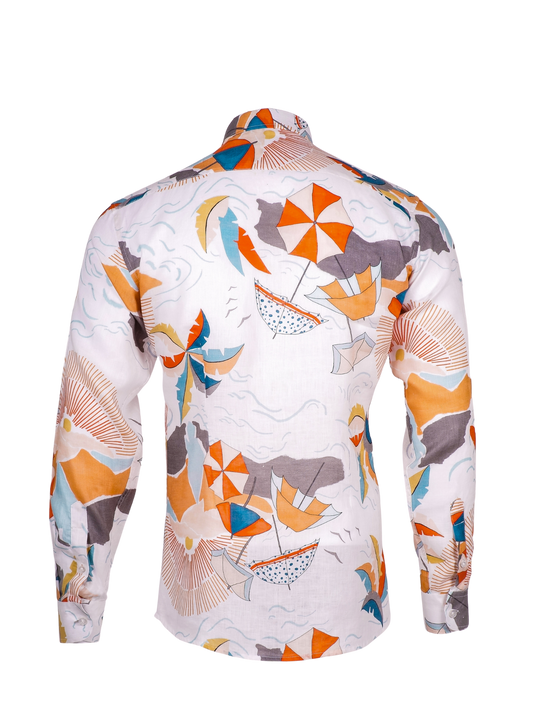 Printed Linen Shirt Beach White