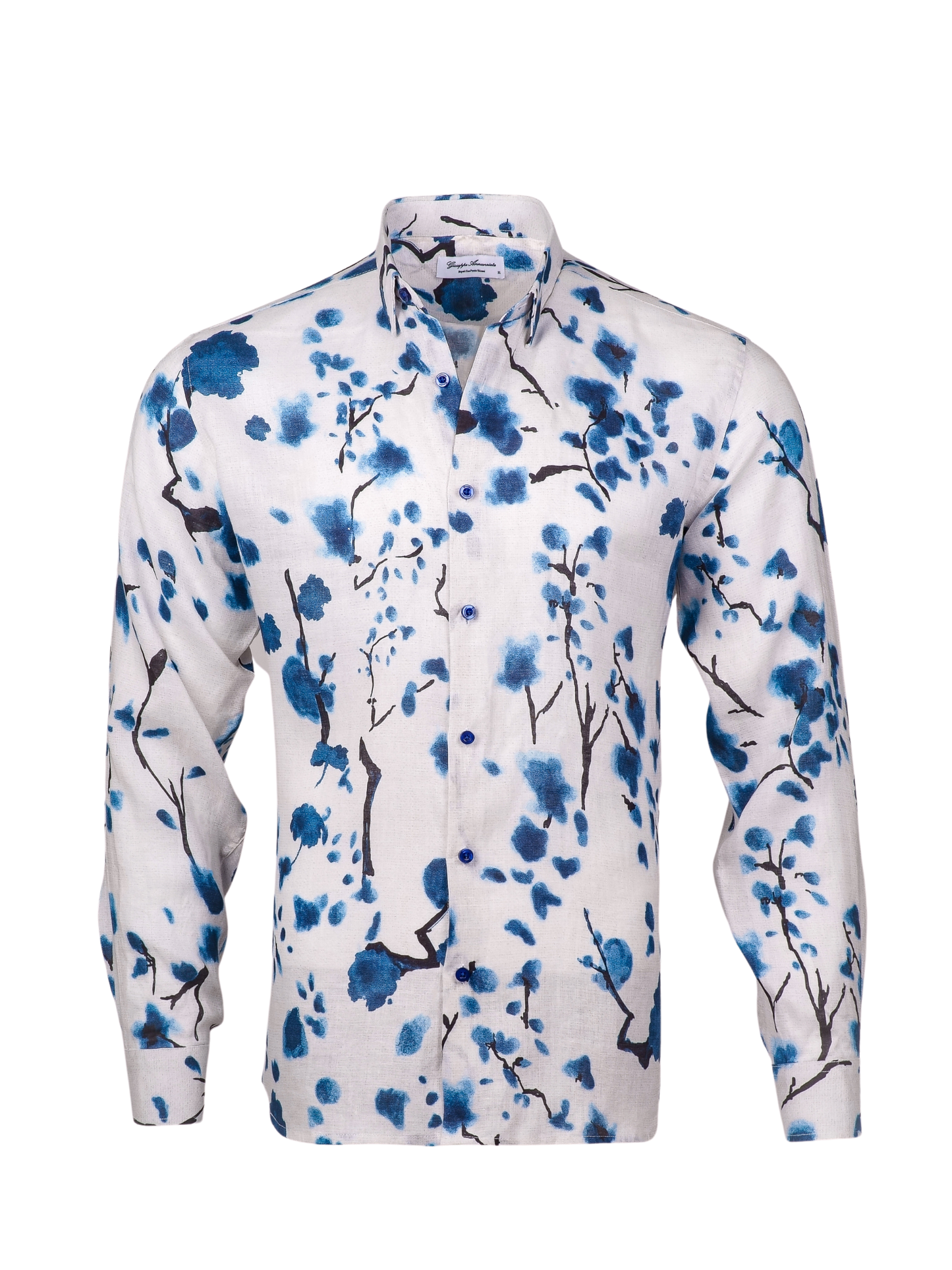 Printed Linen Shirt Cherry Blossom Blue