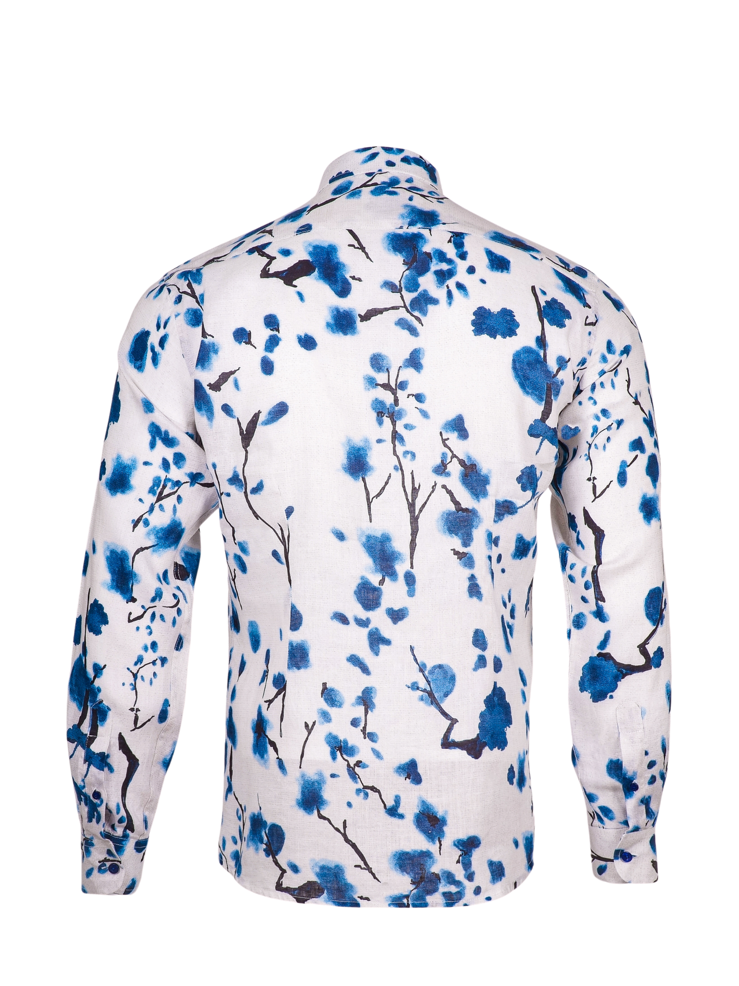 Printed Linen Shirt Cherry Blossom Blue
