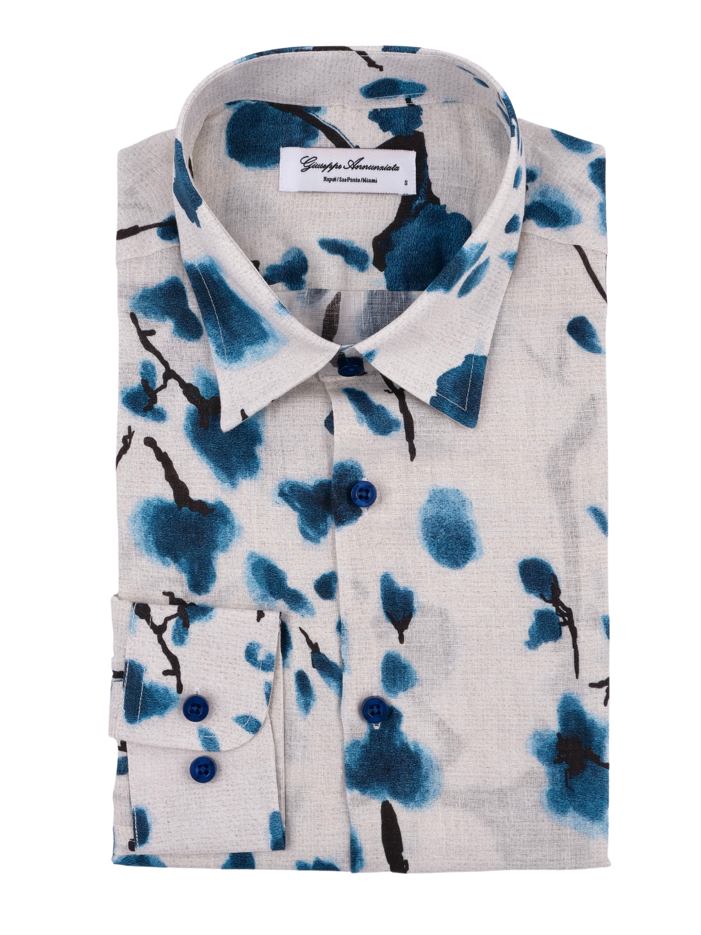 Printed Linen Shirt Cherry Blossom Blue