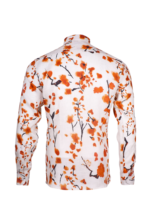 Printed Linen Shirt Cherry Blossom Orange
