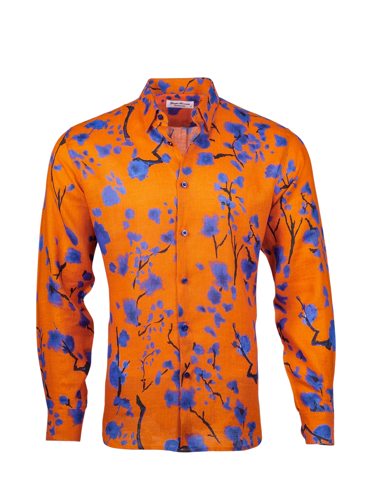 Printed Linen Shirt Cherry Blossom Orange Background