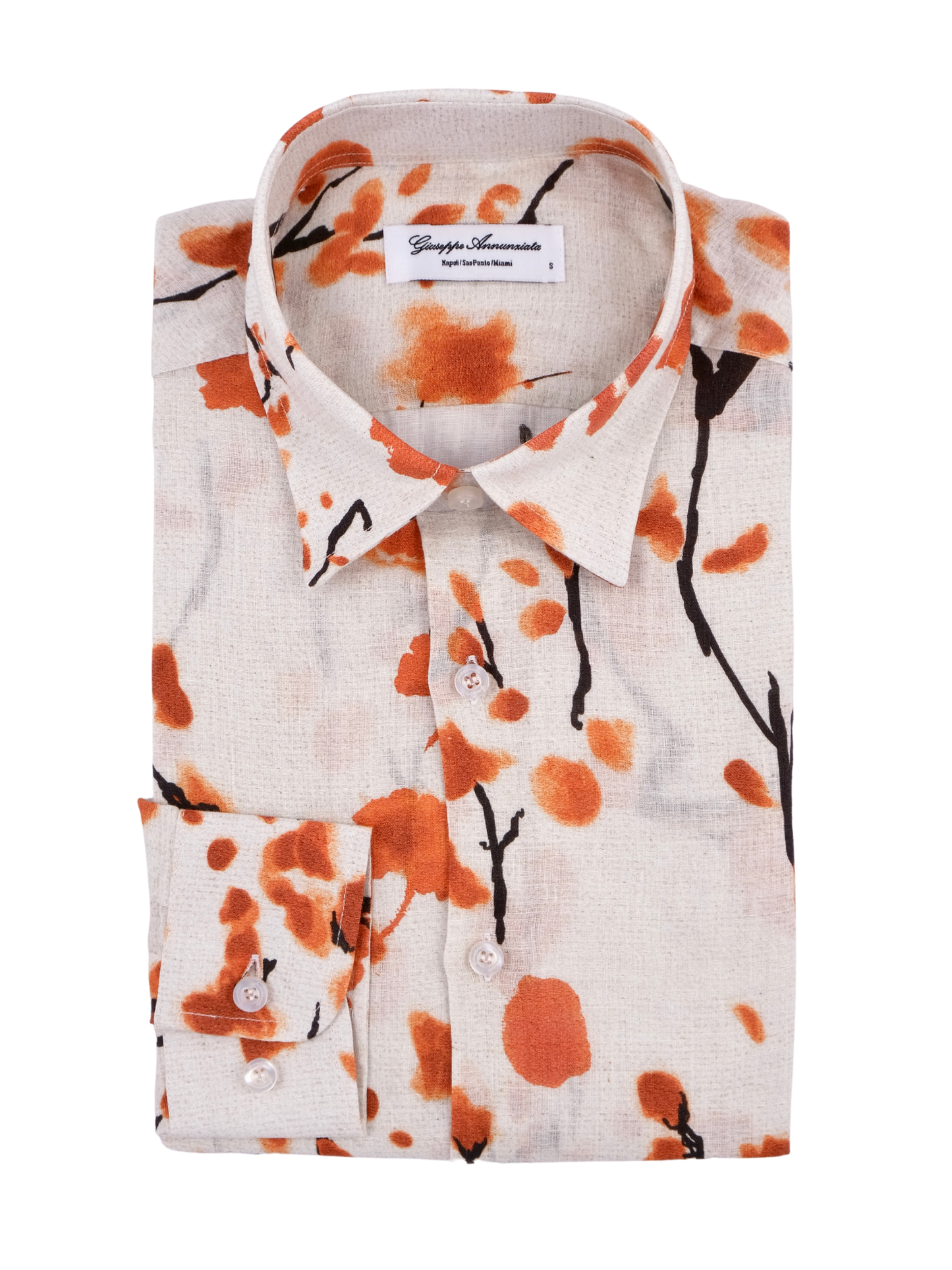 Printed Linen Shirt Cherry Blossom Orange