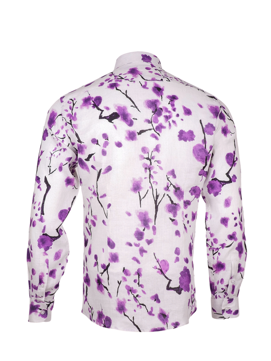 Printed Linen Shirt Cherry Blossom Purple