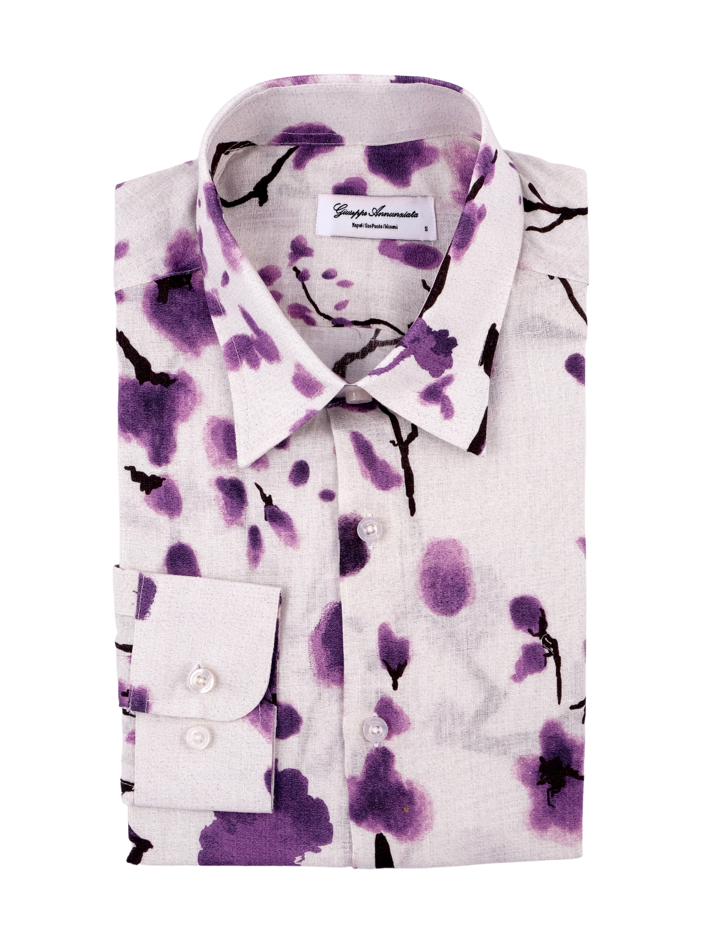 Printed Linen Shirt Cherry Blossom Purple