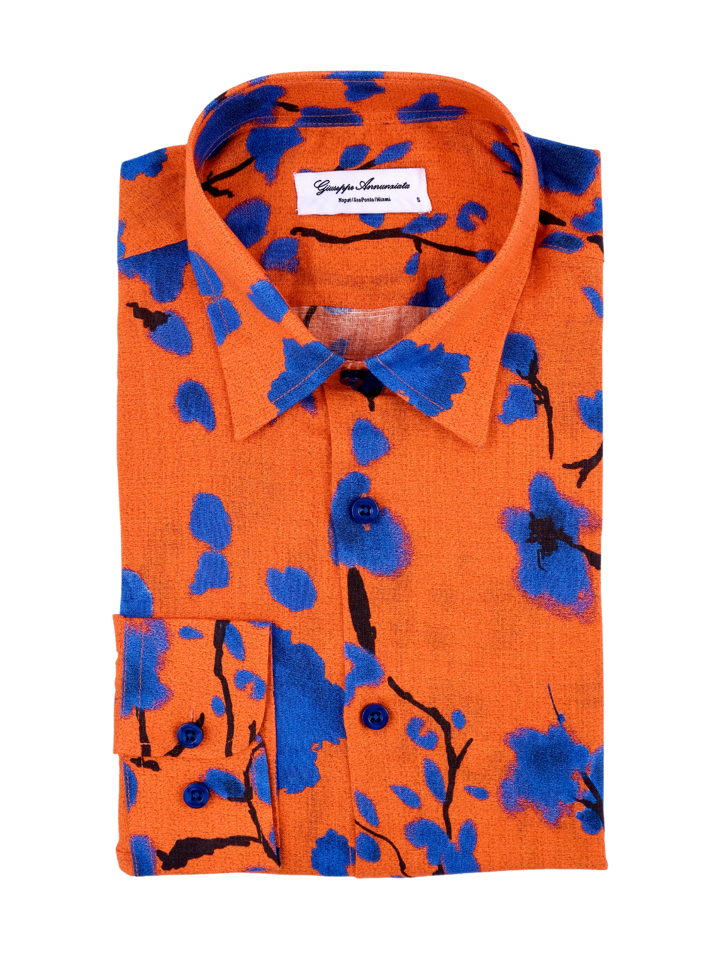 Printed Linen Shirt Cherry Blossom Orange Background