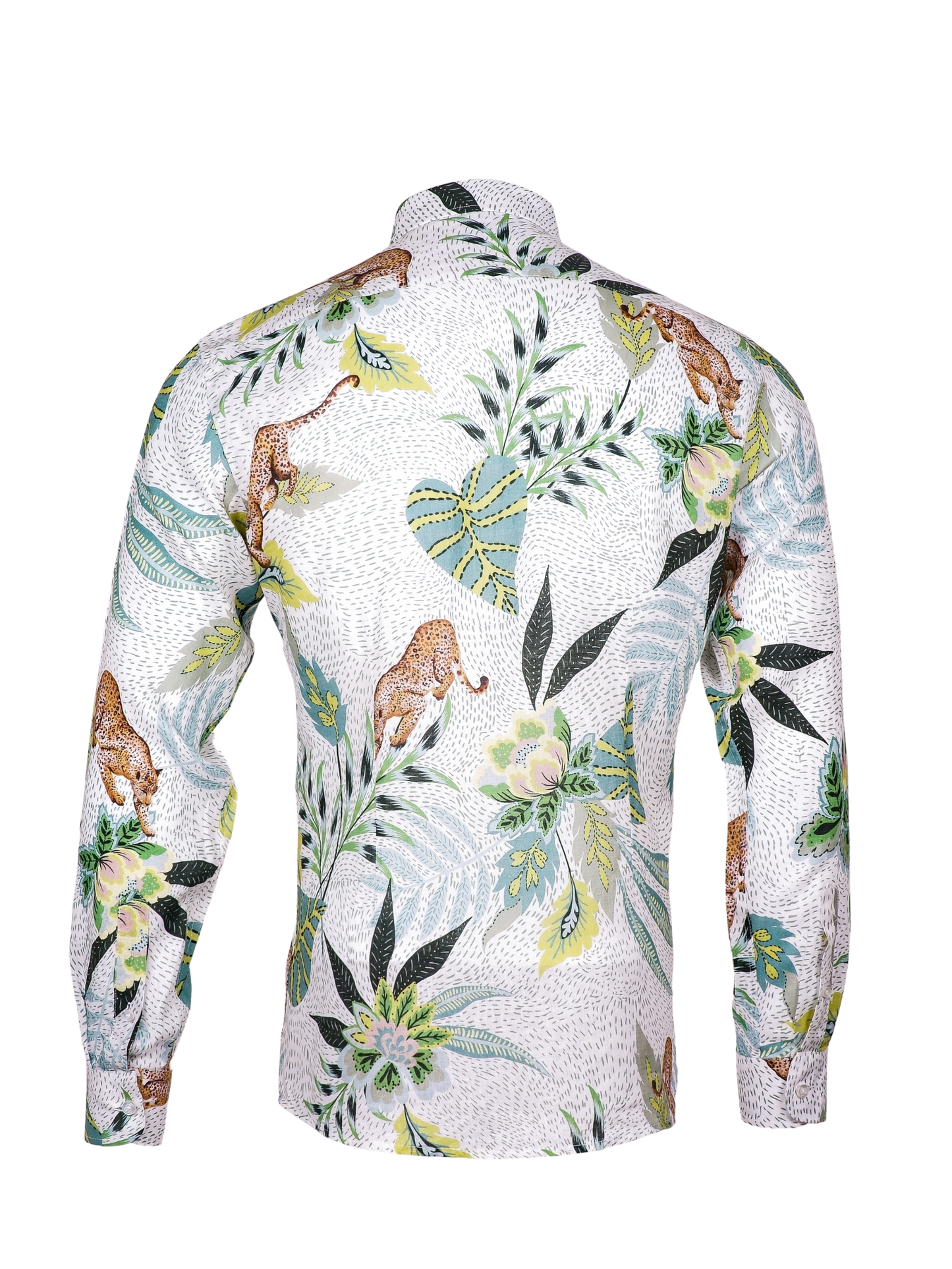 Printed Linen Shirt Dotted Forest and Jaguar White