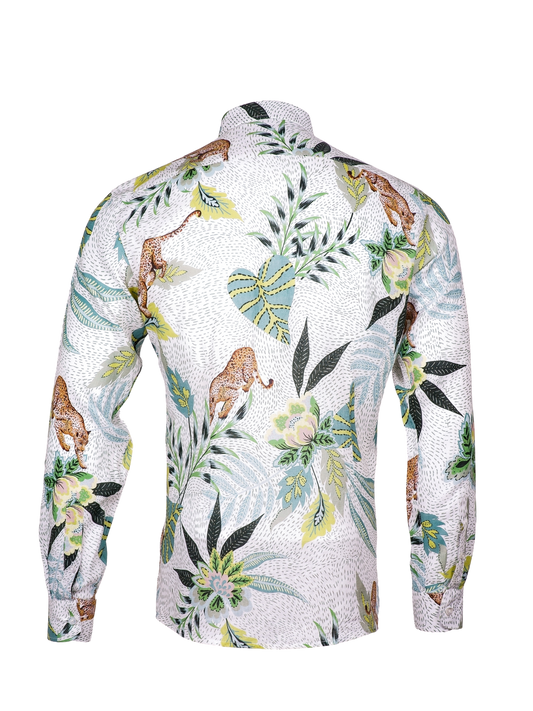 Printed Linen Shirt Dotted Forest and Jaguar White