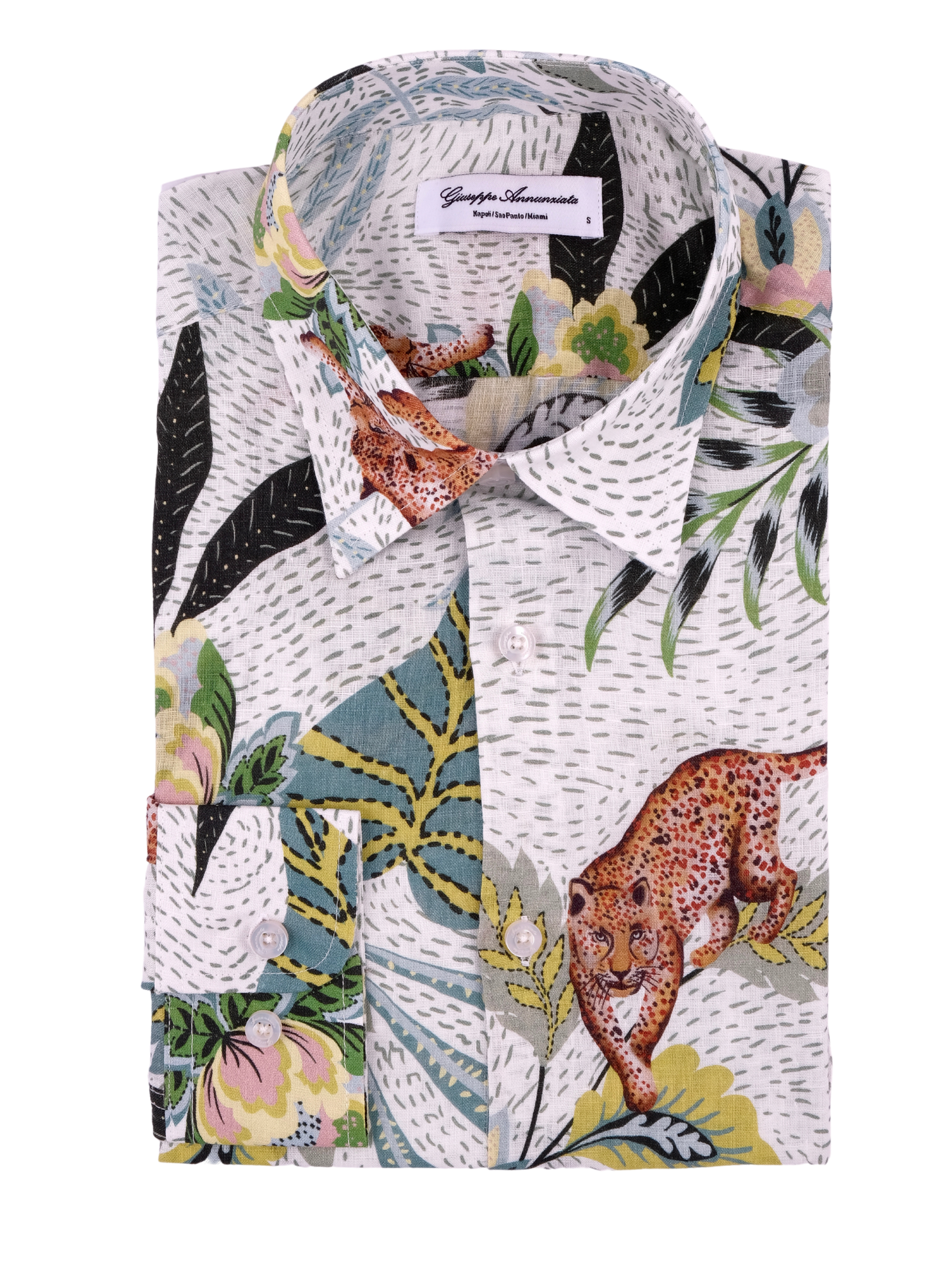 Printed Linen Shirt Dotted Forest and Jaguar White