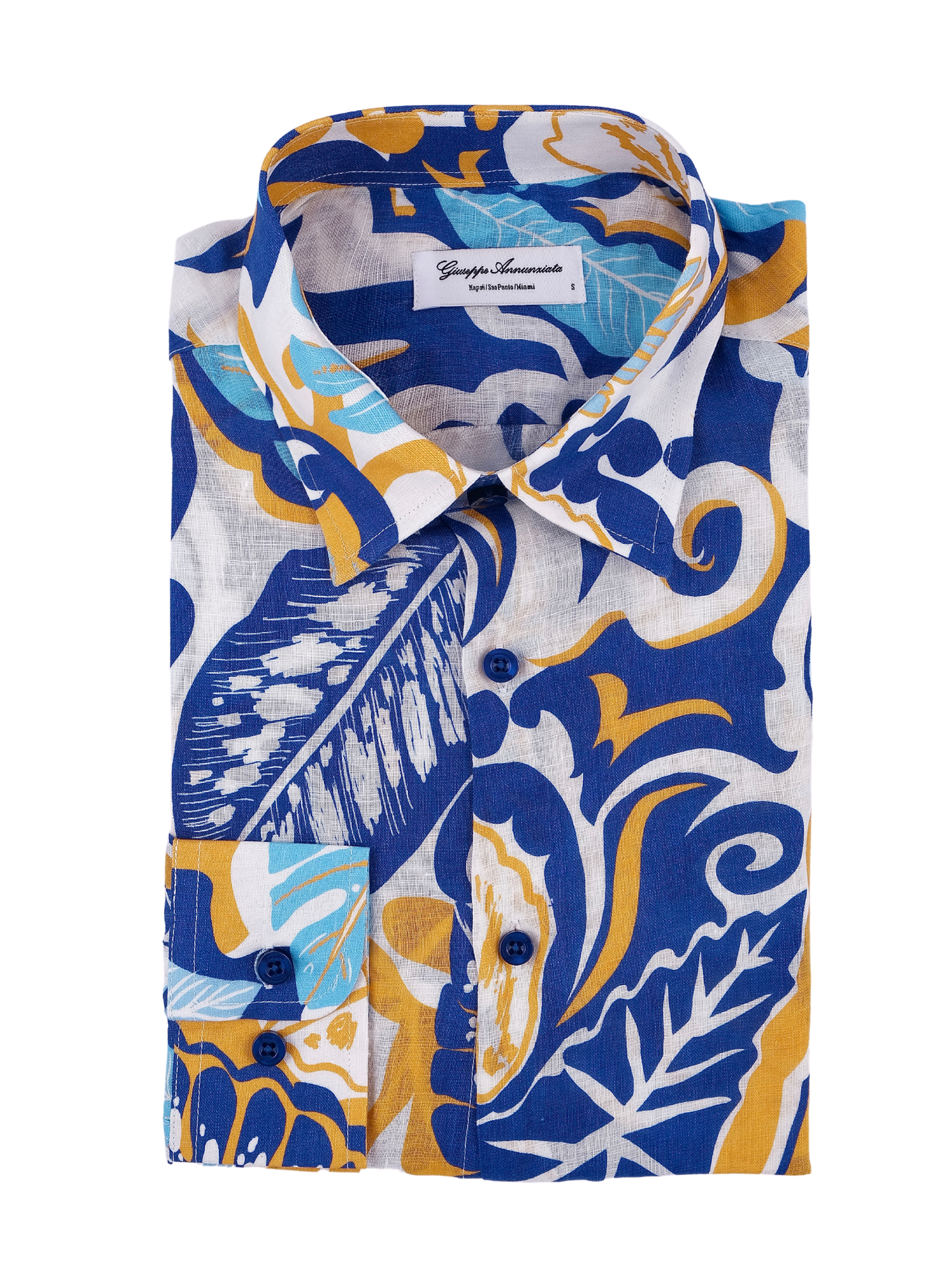 Printed Linen Shirt Flower Power Blue