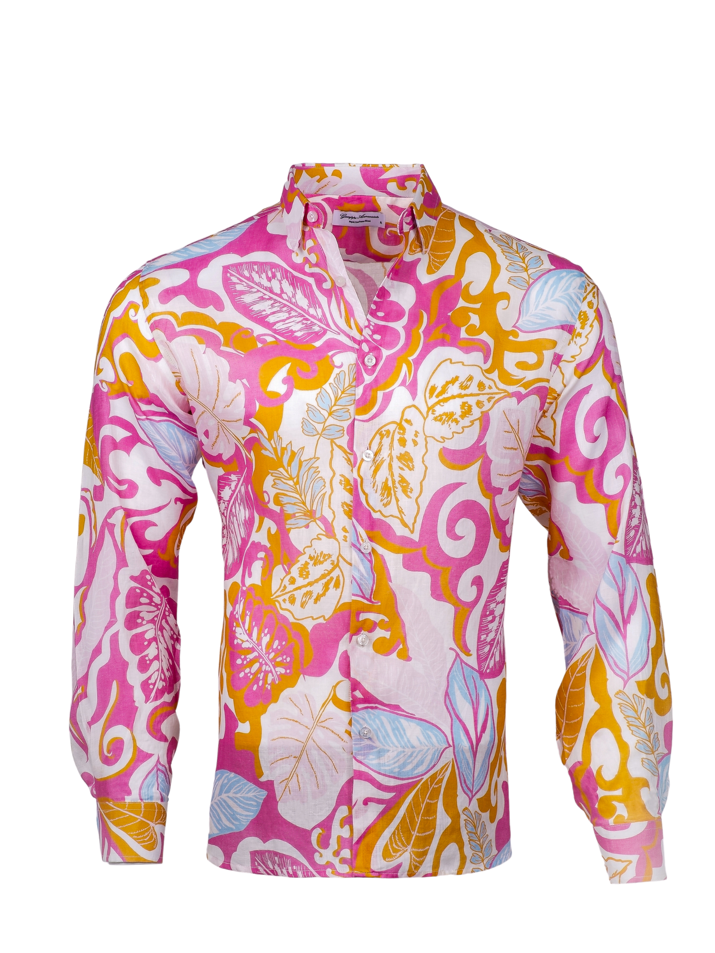 Printed Linen Shirt Flower Power Pink
