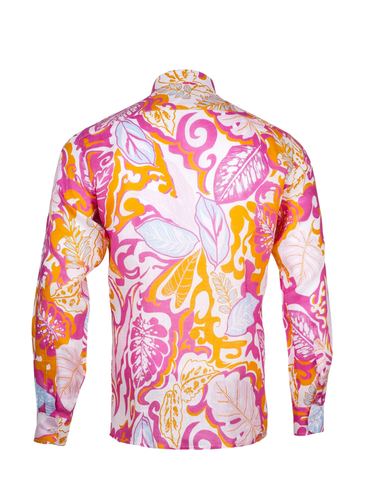 Printed Linen Shirt Flower Power Pink