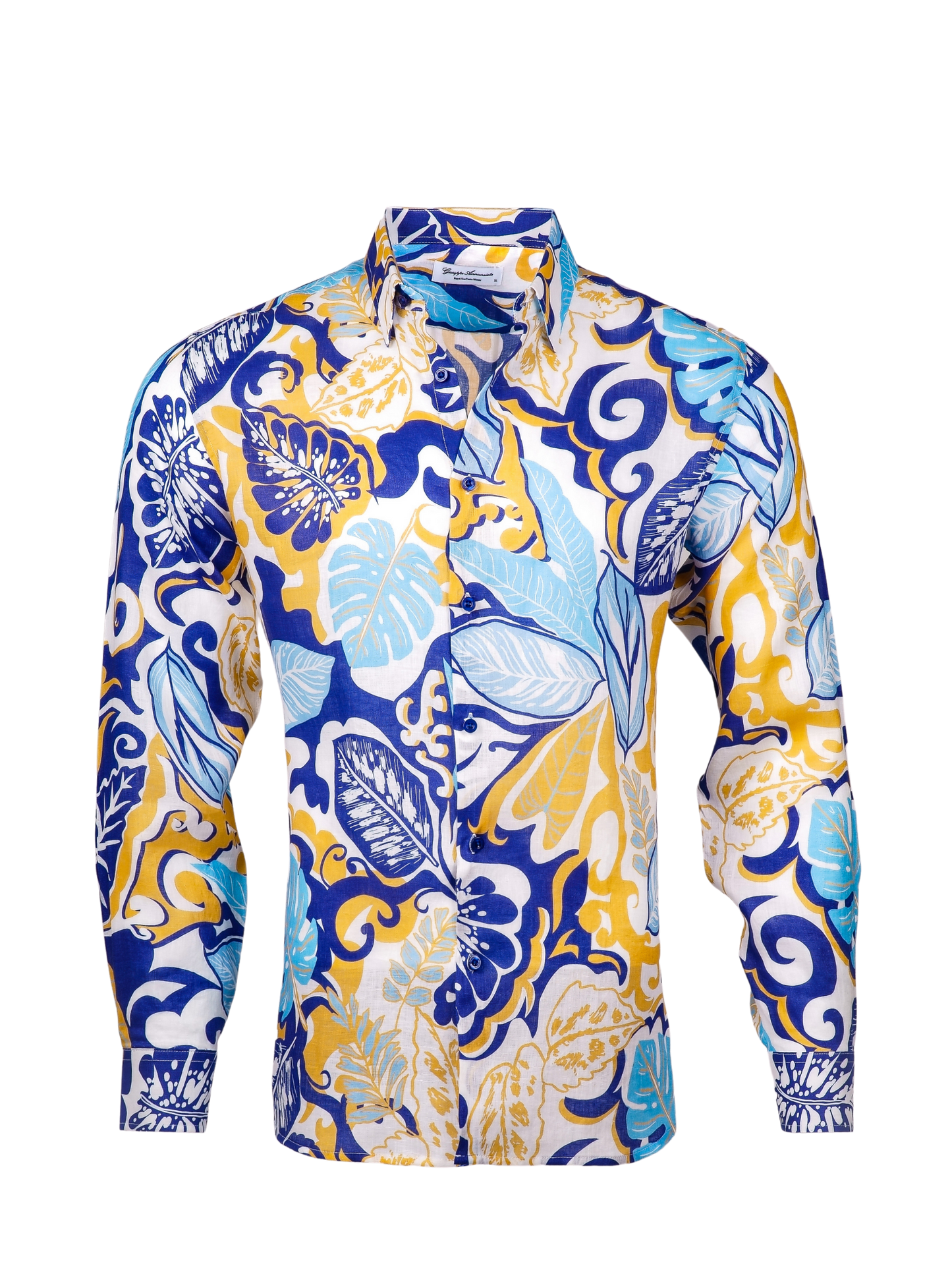 Printed Linen Shirt Flower Power Blue