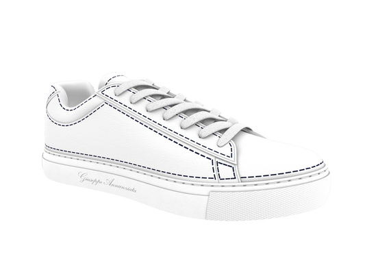 Leather Stitches Sneaker  White and Blue