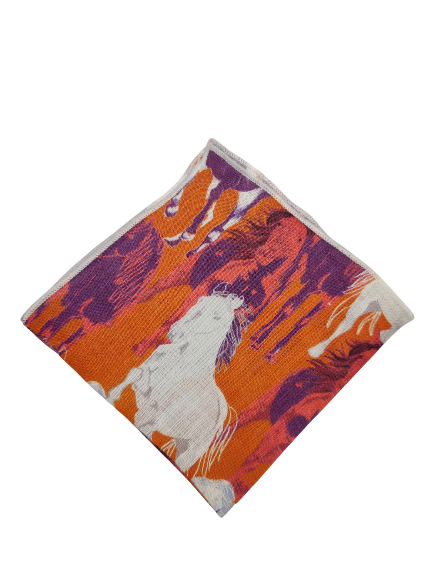 Horses Orange Linen Pocket square