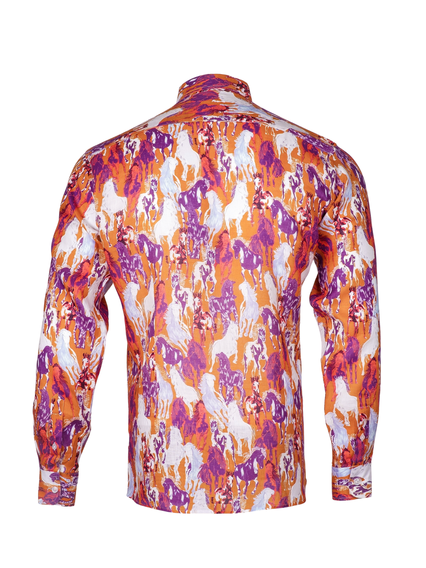 Printed Linen Shirt Horses Orange