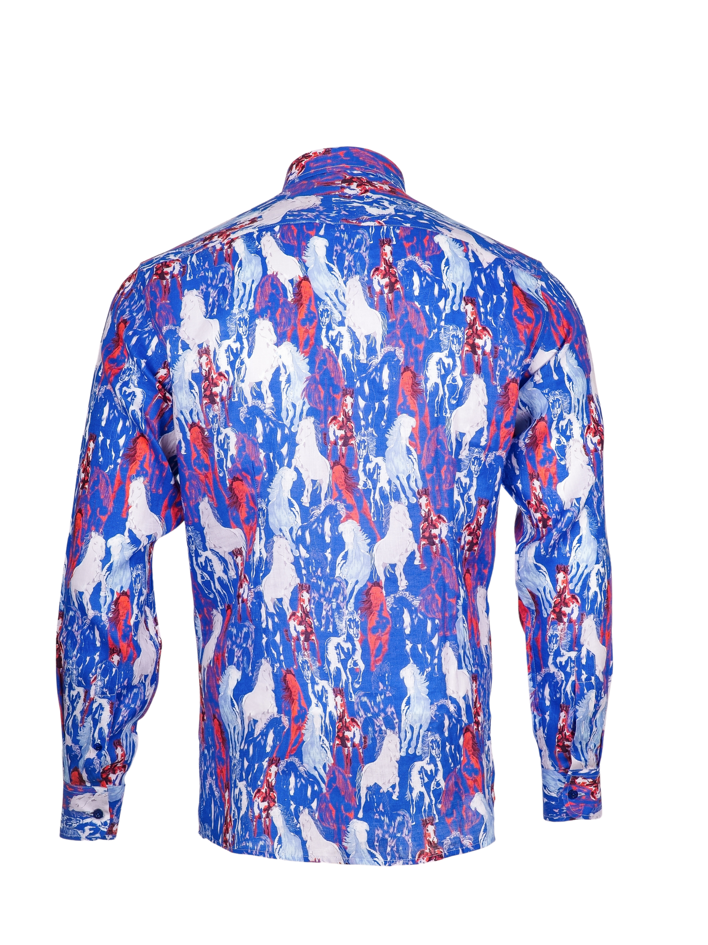 Printed Linen Shirt Horses Blue