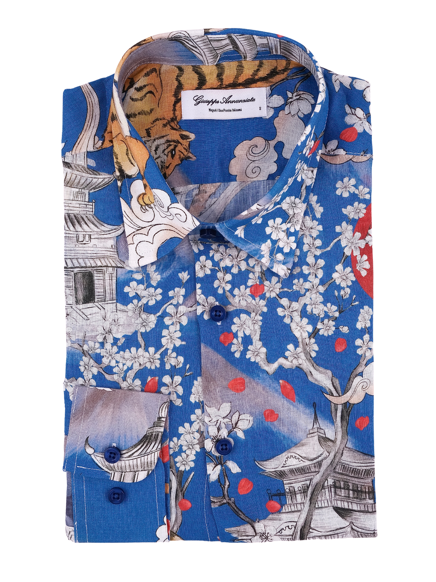 Printed Linen Shirt Japan Tiger Blue