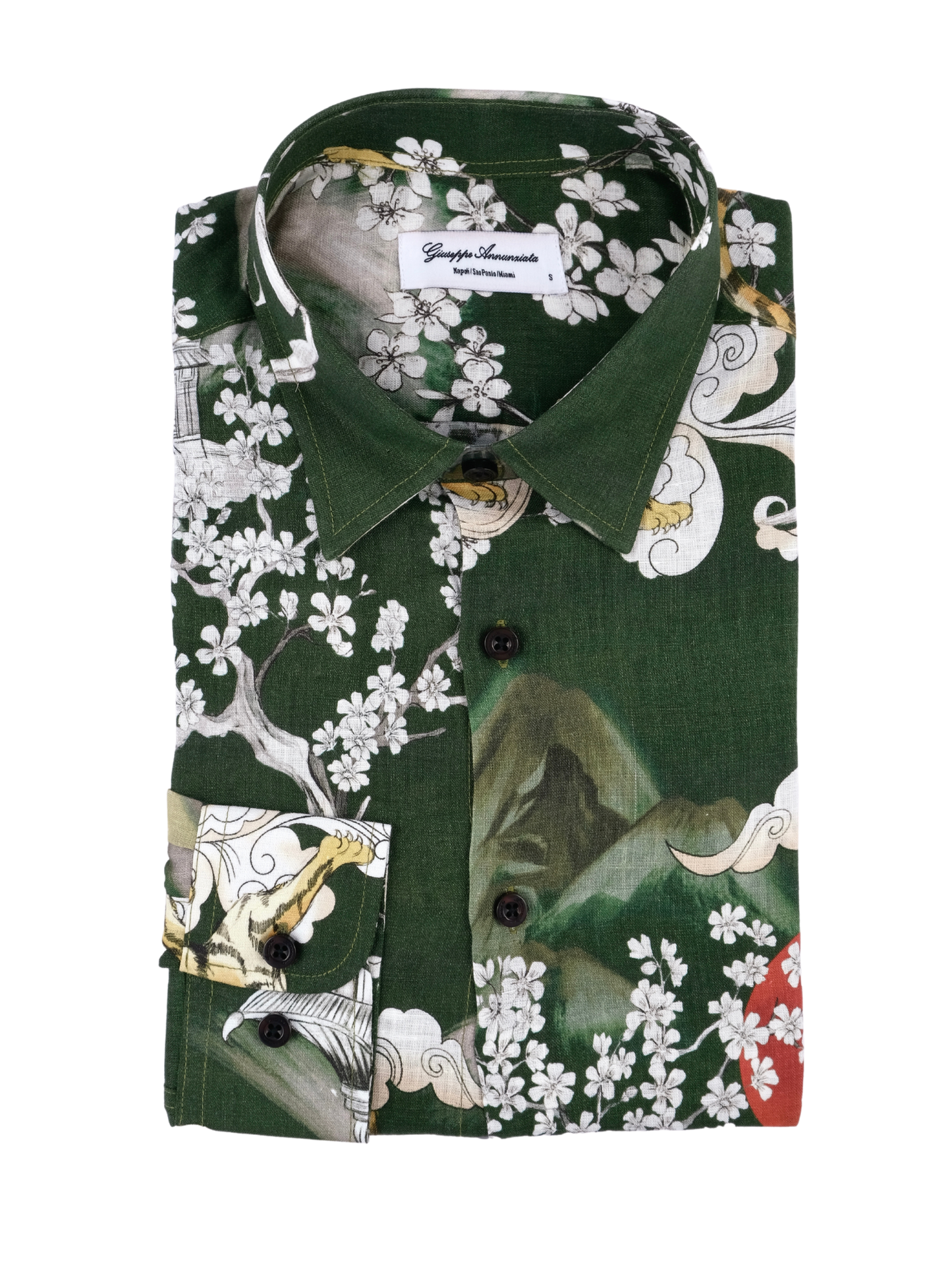Printed Linen Shirt Japan Tiger Green