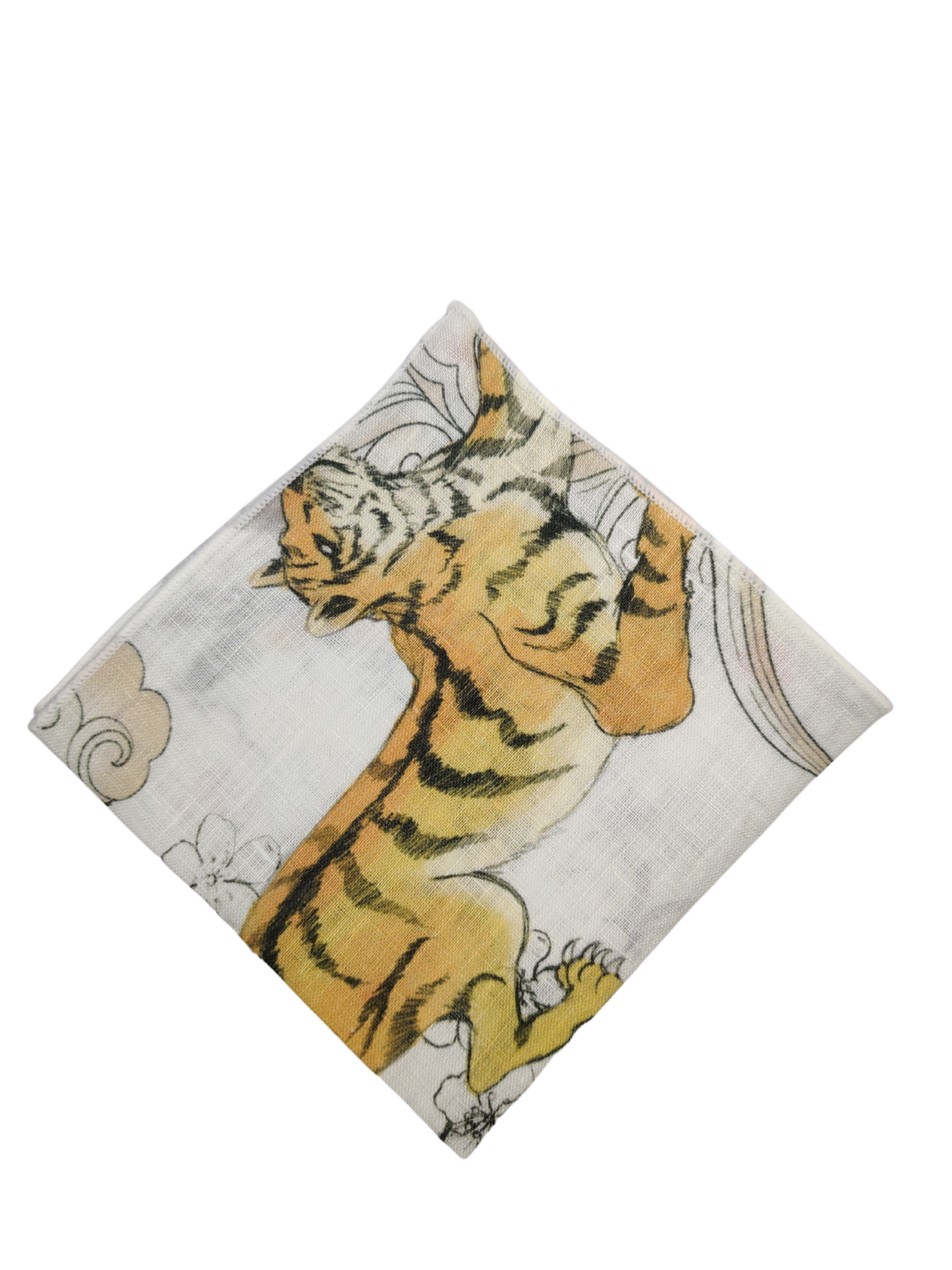Japan Tiger White Linen Pocket square