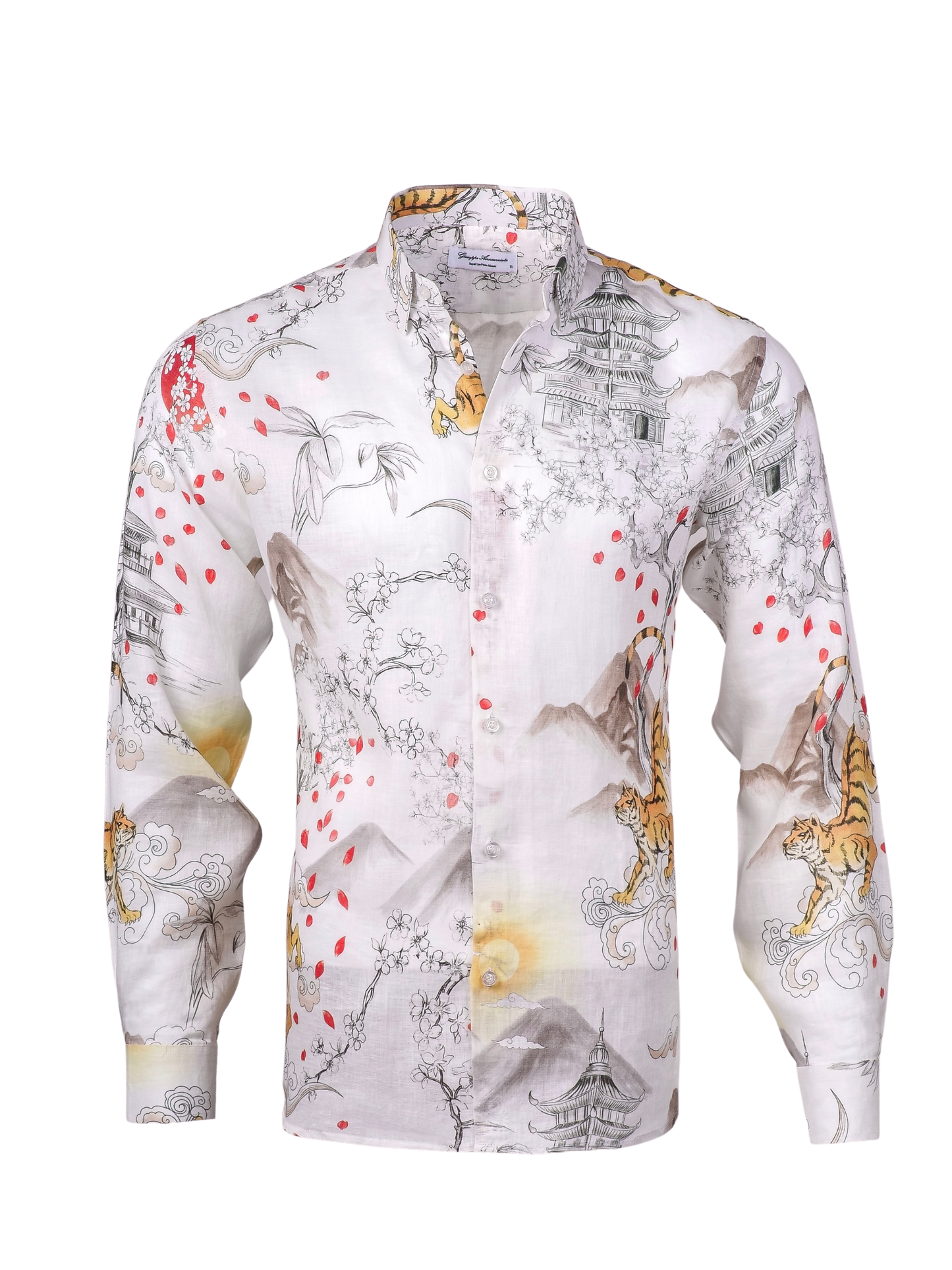 Printed Linen Shirt Japan Tiger White