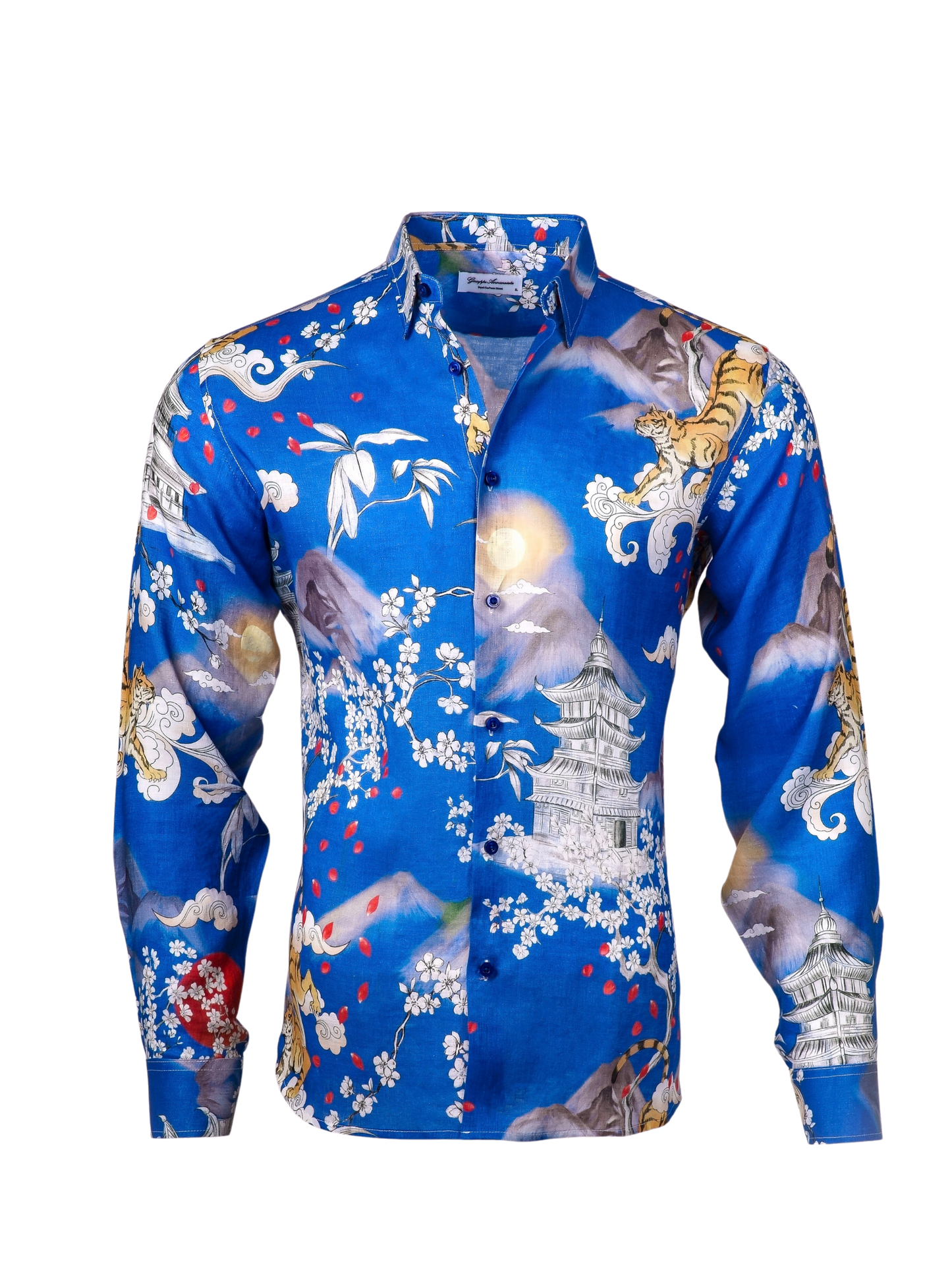 Printed Linen Shirt Japan Tiger Blue