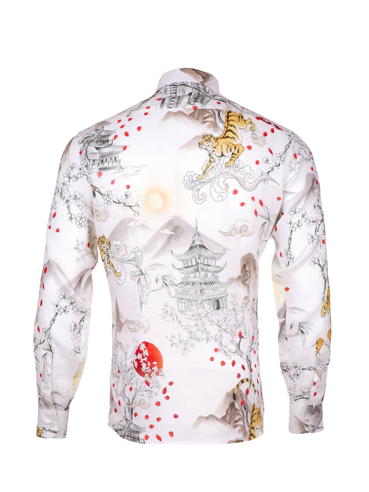 Printed Linen Shirt Japan Tiger White