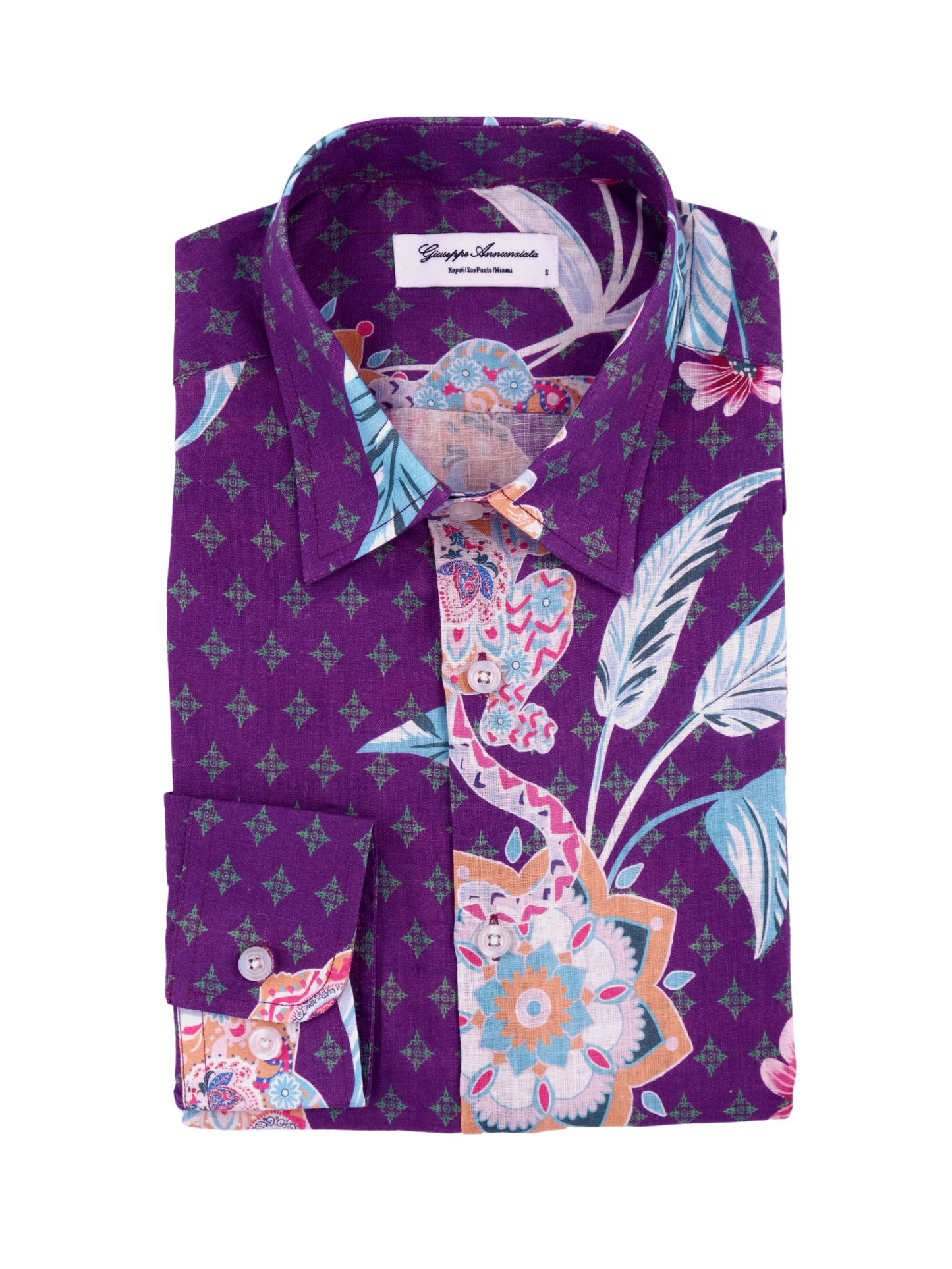 Printed Linen Shirt Mandala Tiger Purple